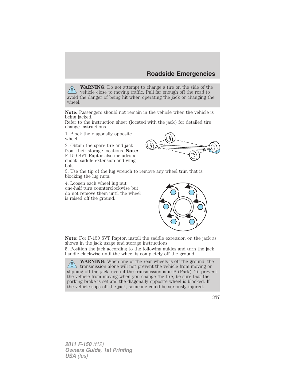 Roadside emergencies | FORD 2011 F-150 v.1 User Manual | Page 337 / 461