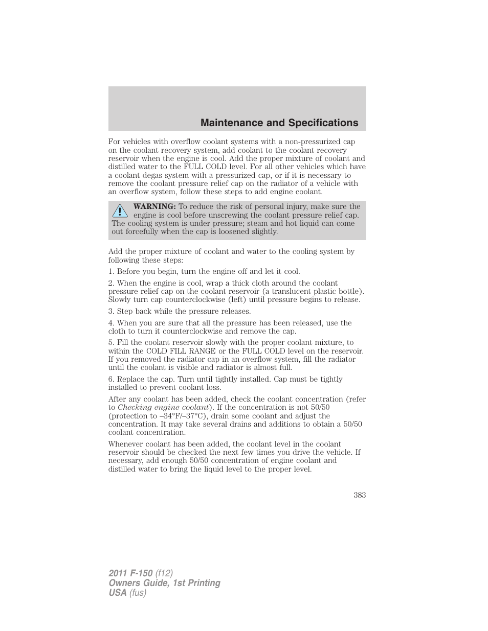 Maintenance and specifications | FORD 2011 F-150 v.1 User Manual | Page 383 / 461