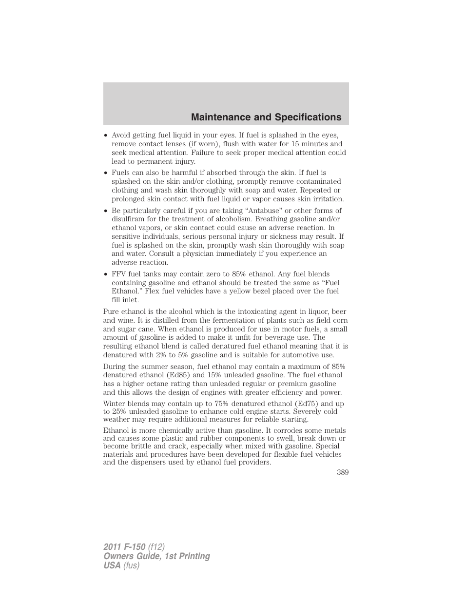 Maintenance and specifications | FORD 2011 F-150 v.1 User Manual | Page 389 / 461