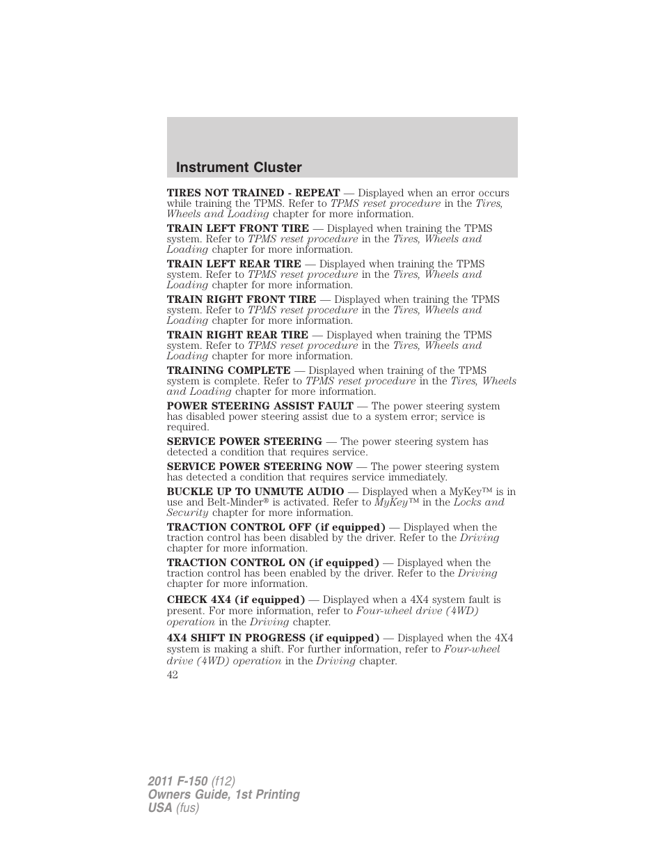 Instrument cluster | FORD 2011 F-150 v.1 User Manual | Page 42 / 461