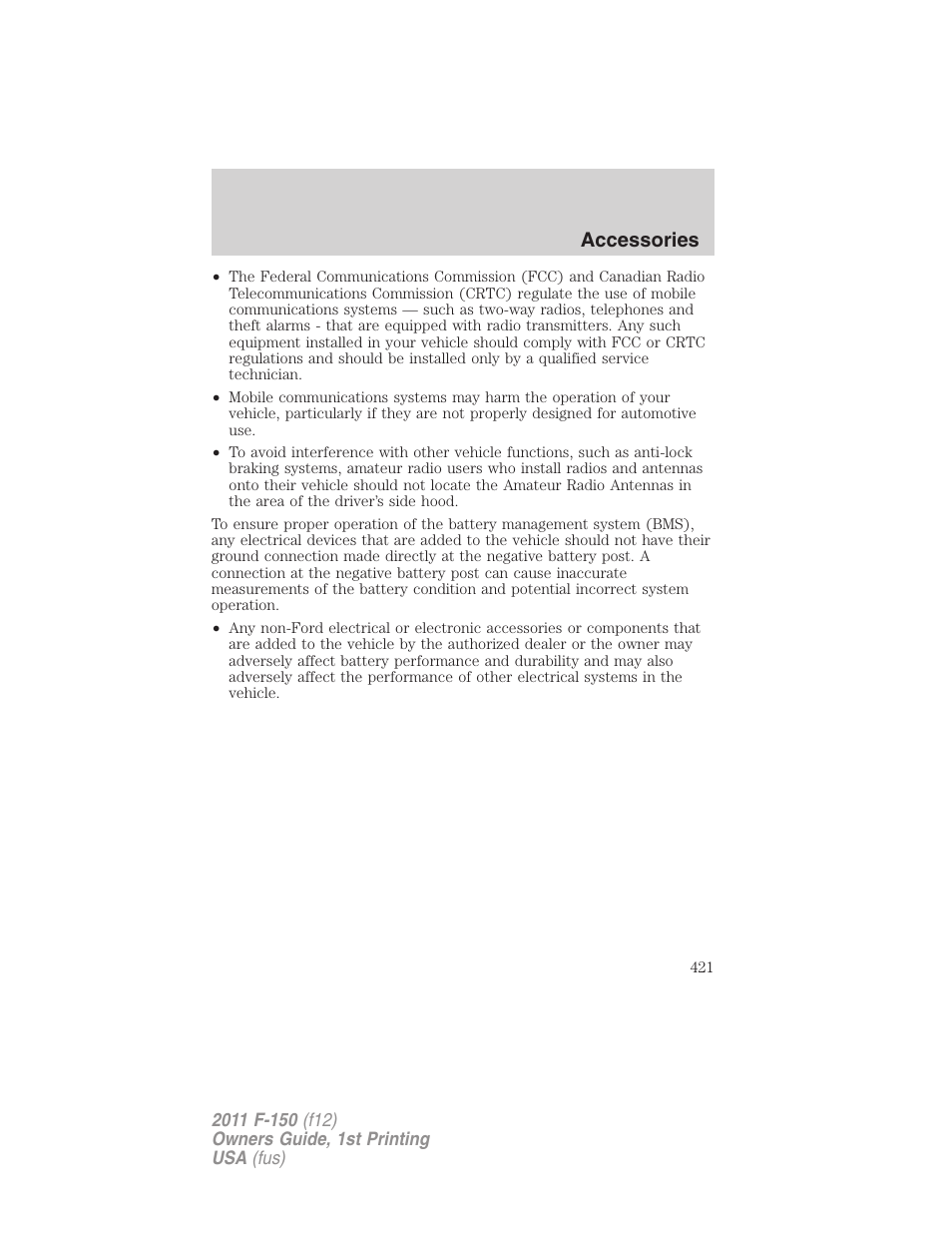 Accessories | FORD 2011 F-150 v.1 User Manual | Page 421 / 461