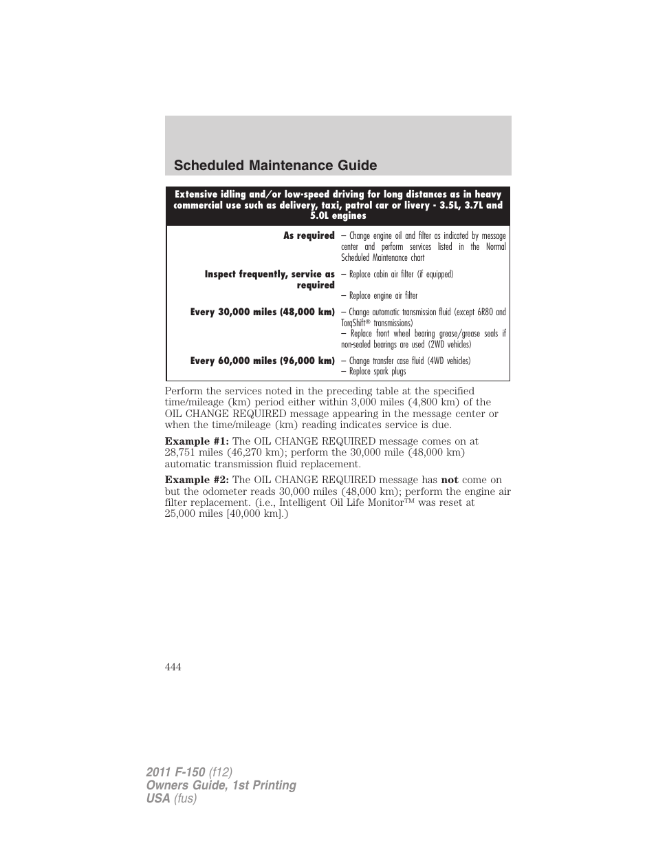 Scheduled maintenance guide | FORD 2011 F-150 v.1 User Manual | Page 444 / 461