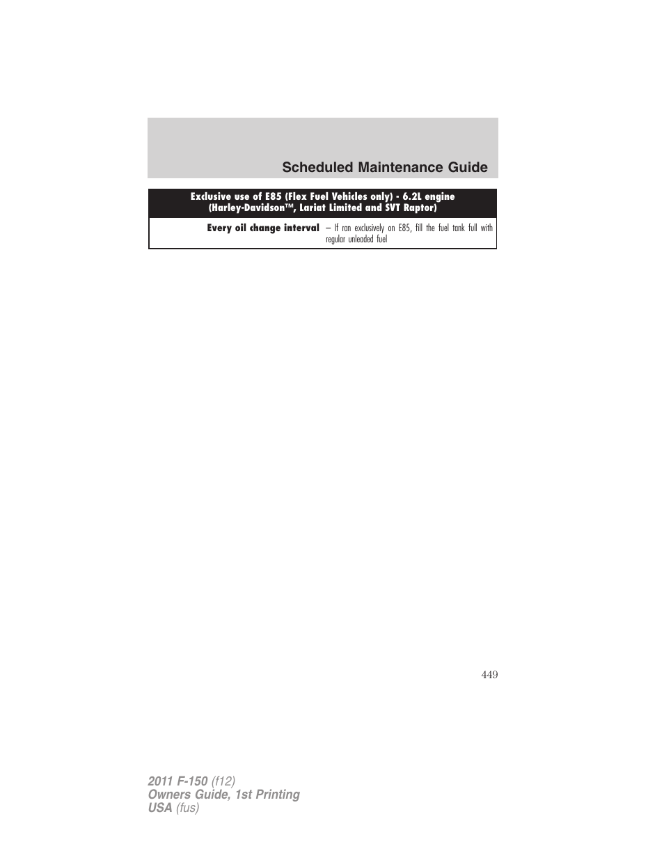 Scheduled maintenance guide | FORD 2011 F-150 v.1 User Manual | Page 449 / 461