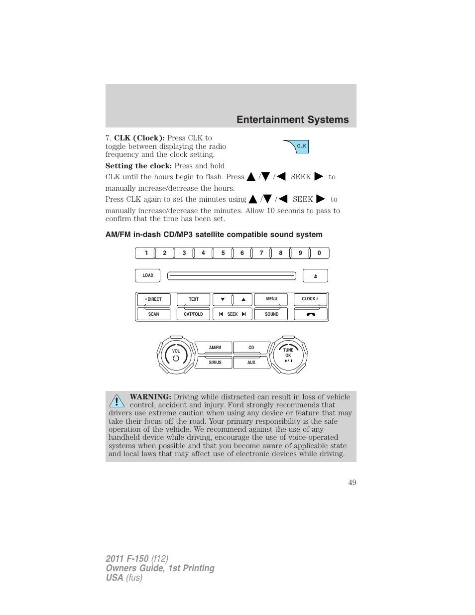 Am/fm stereo with cd/mp3, Entertainment systems | FORD 2011 F-150 v.1 User Manual | Page 49 / 461