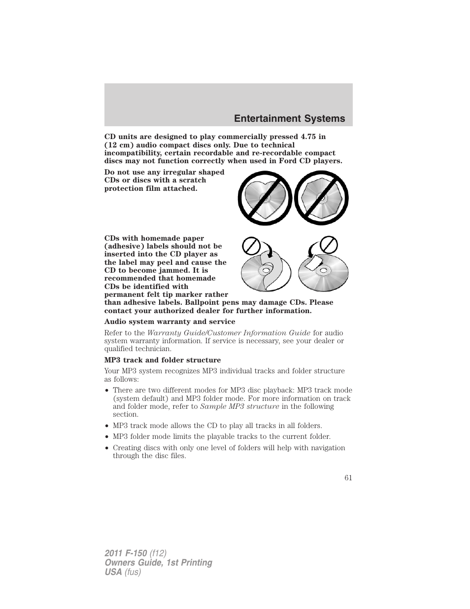 Entertainment systems | FORD 2011 F-150 v.1 User Manual | Page 61 / 461