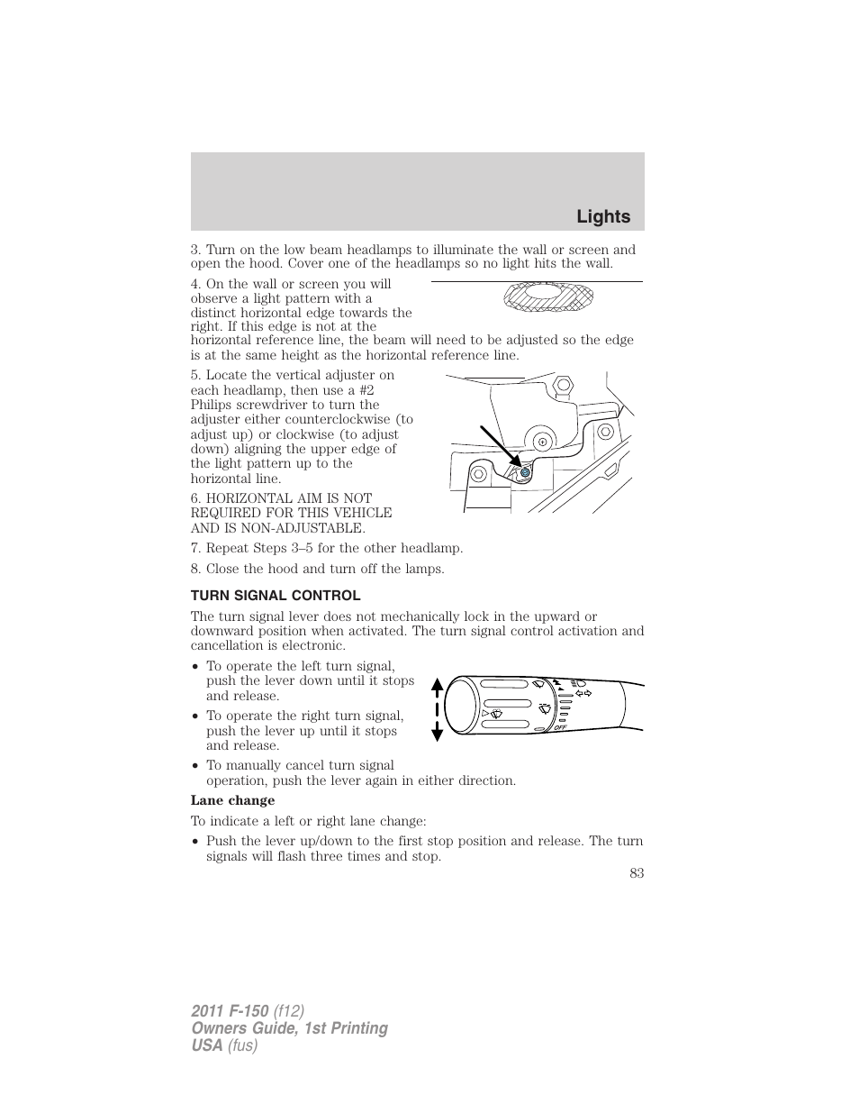 Turn signal control, Lights | FORD 2011 F-150 v.1 User Manual | Page 83 / 461