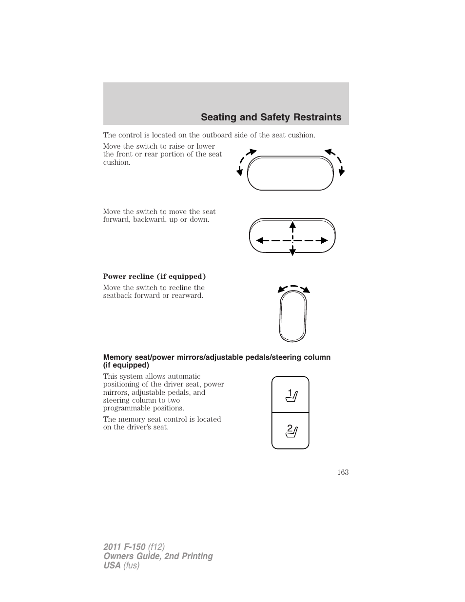 Seating and safety restraints | FORD 2011 F-150 v.2 User Manual | Page 163 / 460