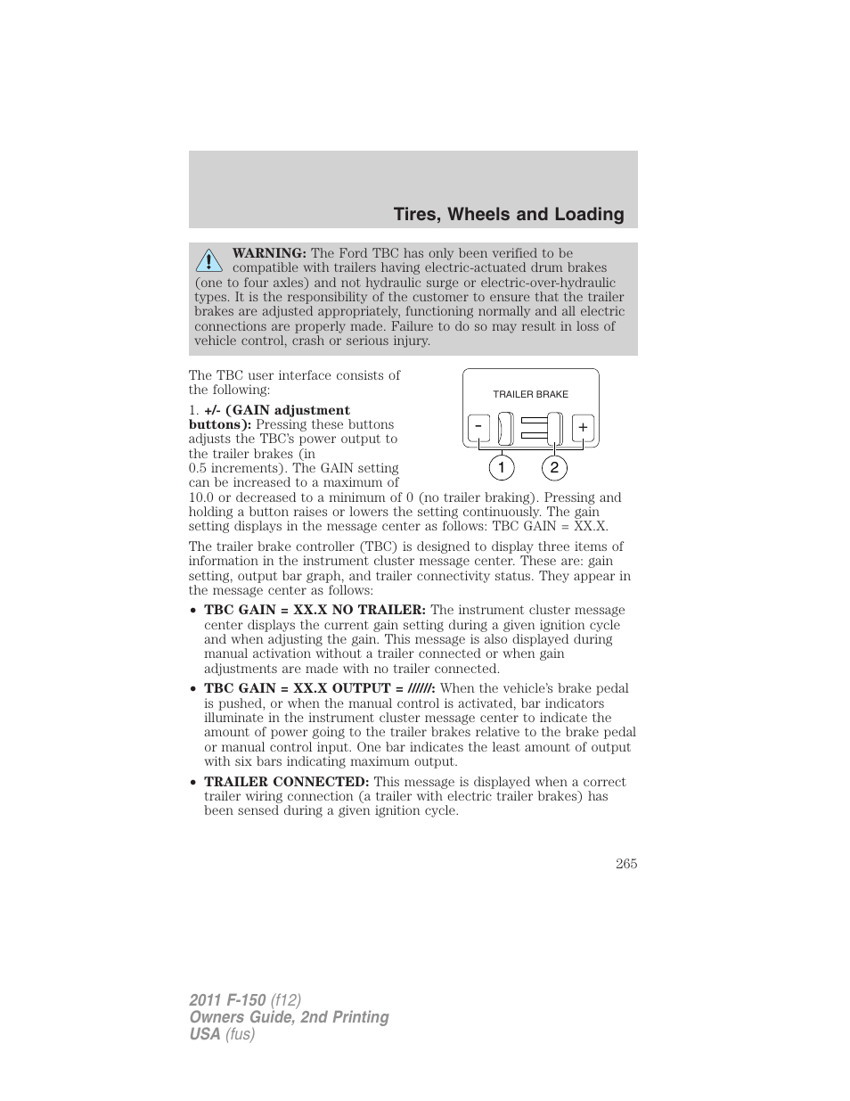 Tires, wheels and loading | FORD 2011 F-150 v.2 User Manual | Page 265 / 460