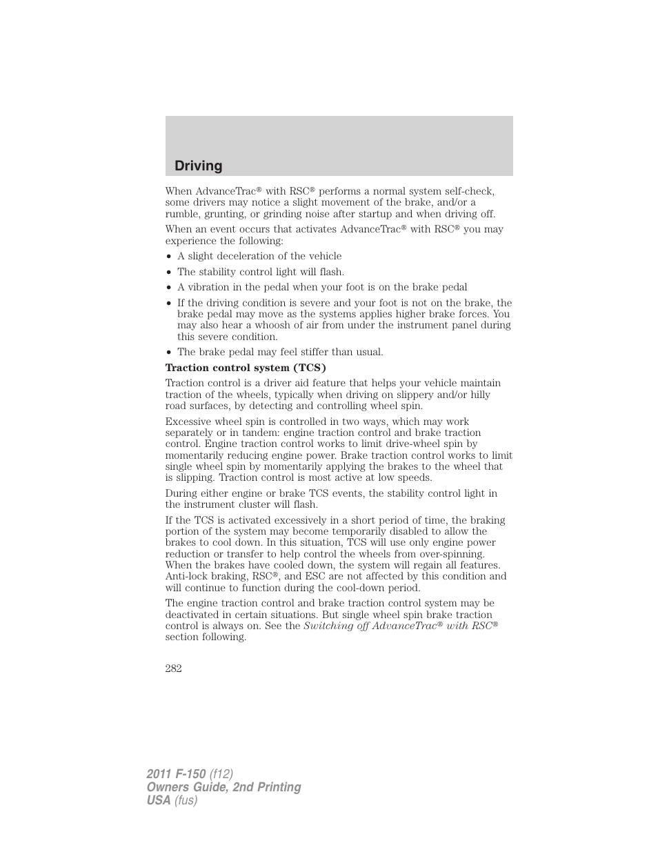 Driving | FORD 2011 F-150 v.2 User Manual | Page 282 / 460