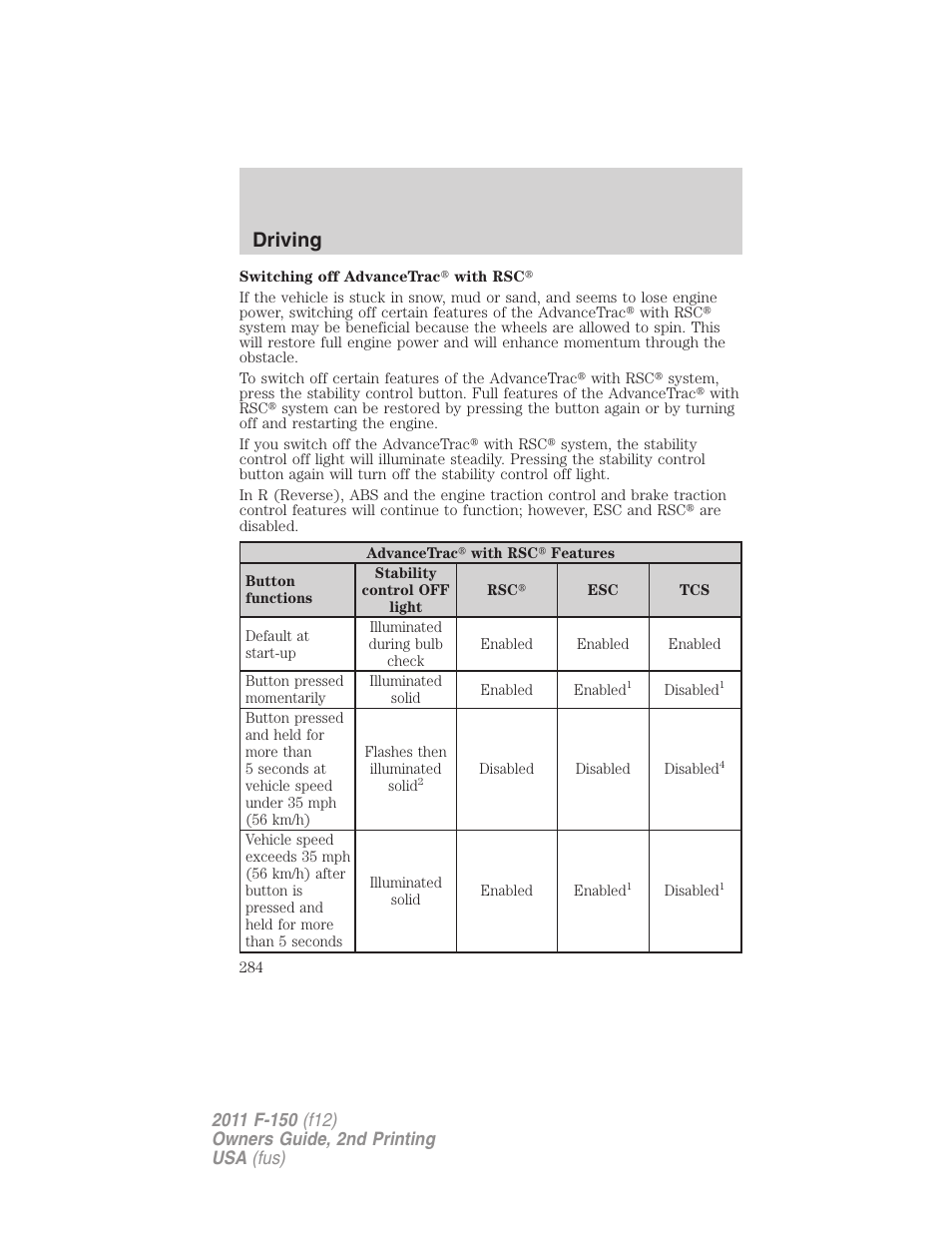 Driving | FORD 2011 F-150 v.2 User Manual | Page 284 / 460