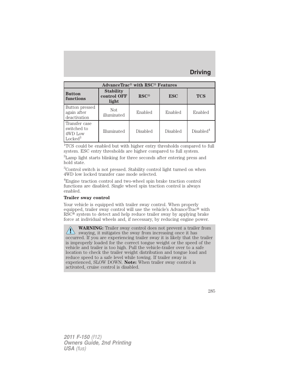 Driving | FORD 2011 F-150 v.2 User Manual | Page 285 / 460