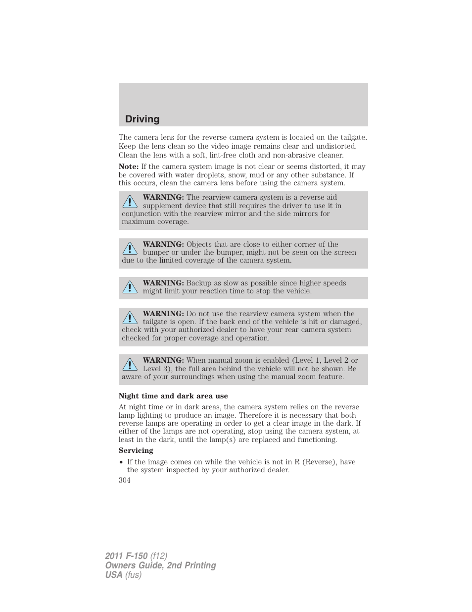 Driving | FORD 2011 F-150 v.2 User Manual | Page 304 / 460