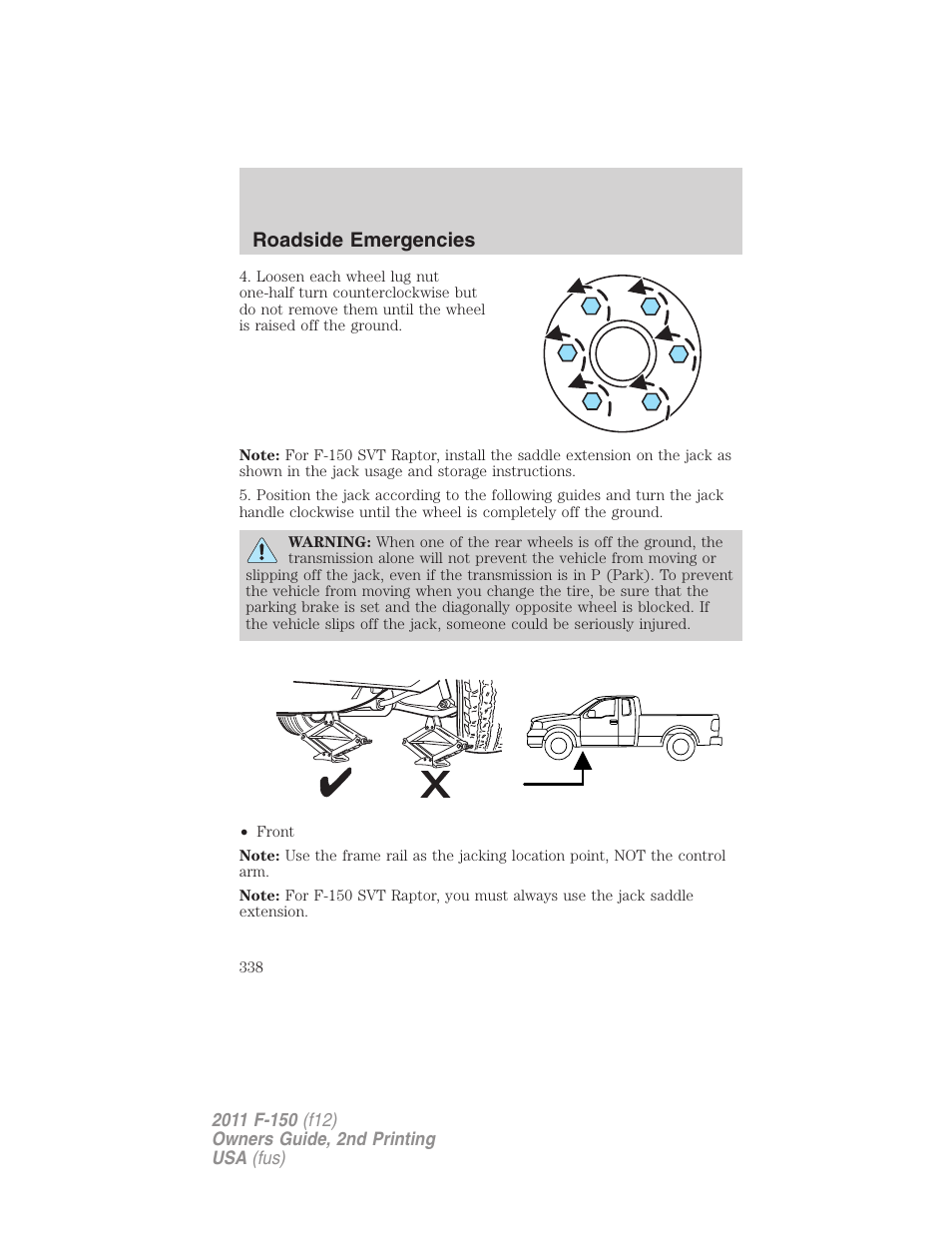 Roadside emergencies | FORD 2011 F-150 v.2 User Manual | Page 338 / 460