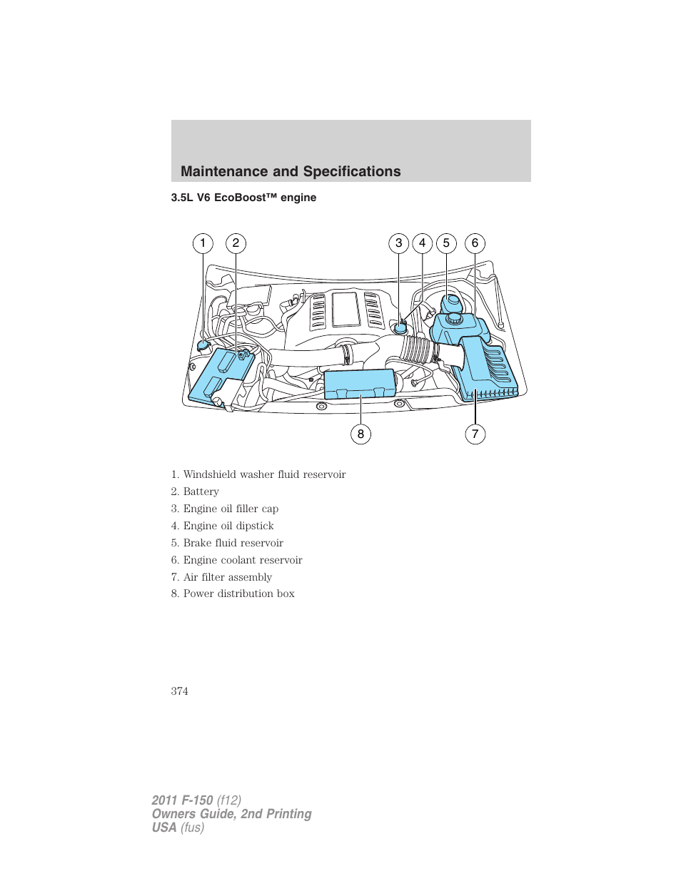 5l v6 ecoboost™ engine, Maintenance and specifications | FORD 2011 F-150 v.2 User Manual | Page 374 / 460