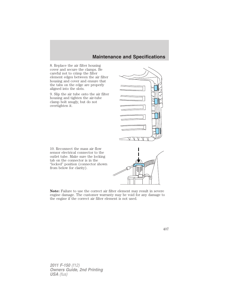 Maintenance and specifications | FORD 2011 F-150 v.2 User Manual | Page 407 / 460