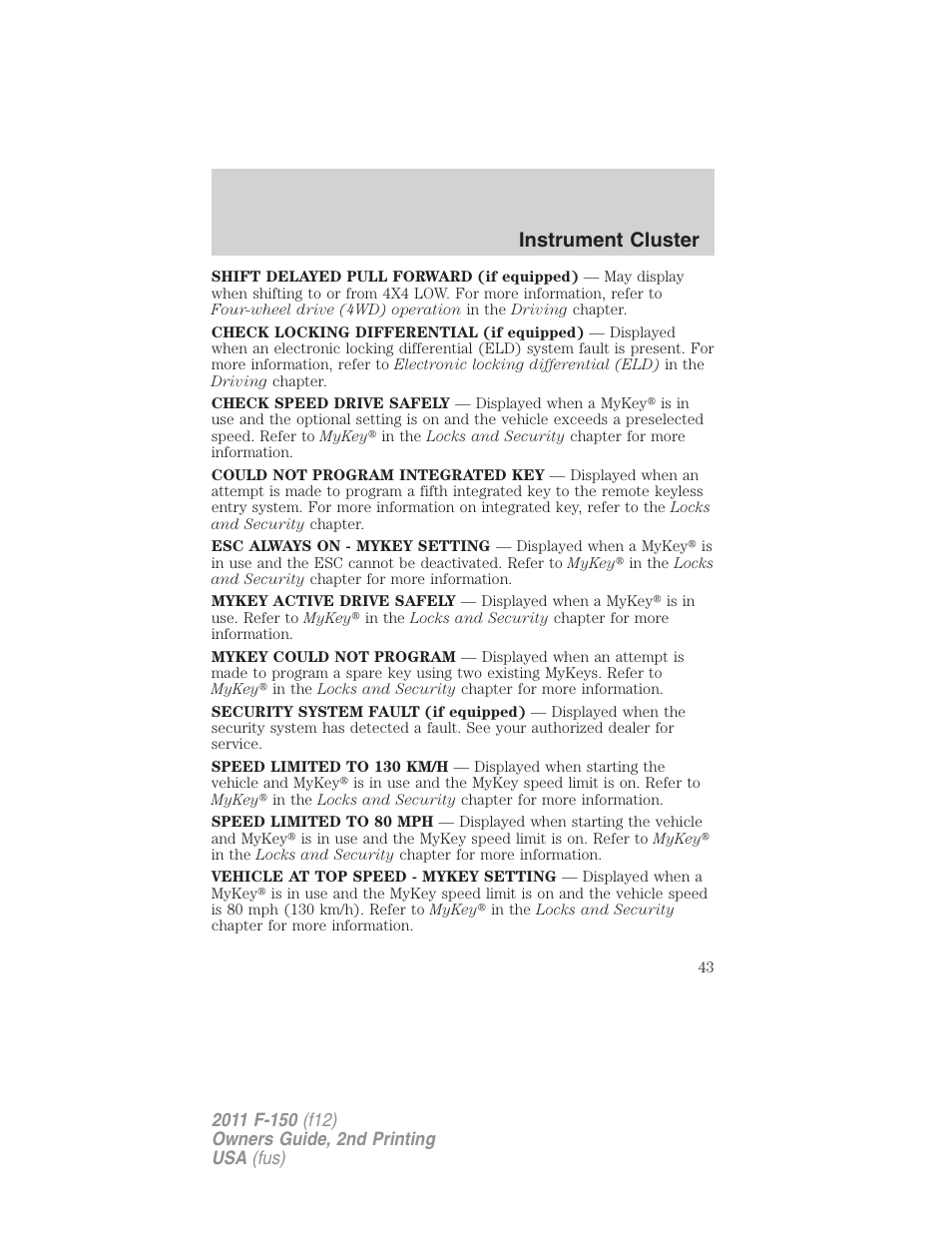 Instrument cluster | FORD 2011 F-150 v.2 User Manual | Page 43 / 460