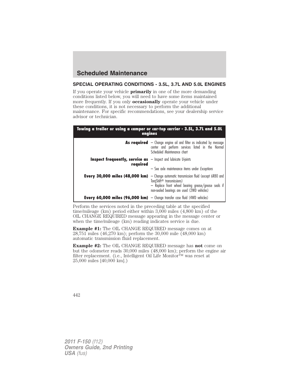 Scheduled maintenance | FORD 2011 F-150 v.2 User Manual | Page 442 / 460