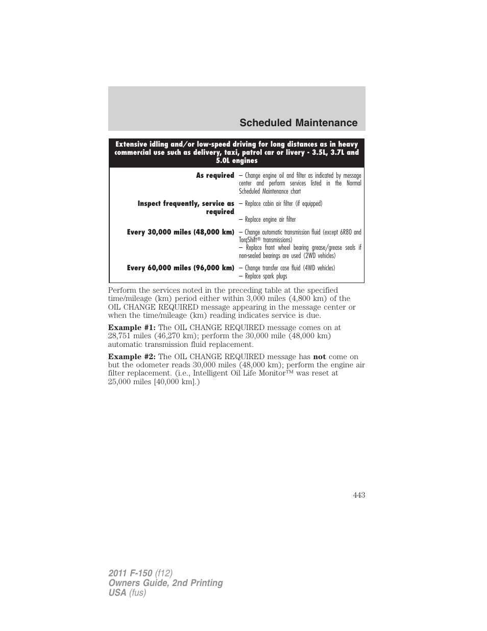 Scheduled maintenance | FORD 2011 F-150 v.2 User Manual | Page 443 / 460