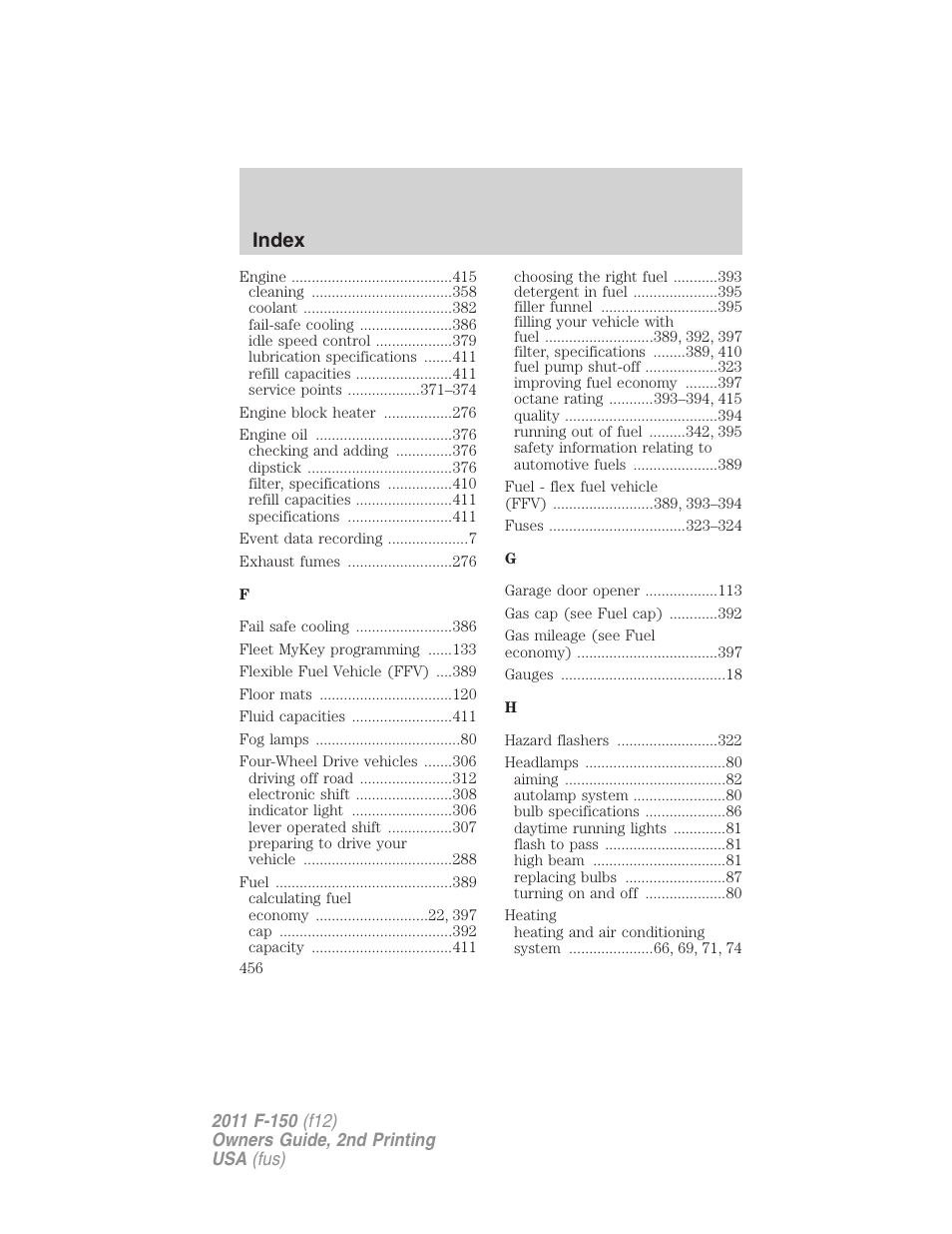 Index | FORD 2011 F-150 v.2 User Manual | Page 456 / 460