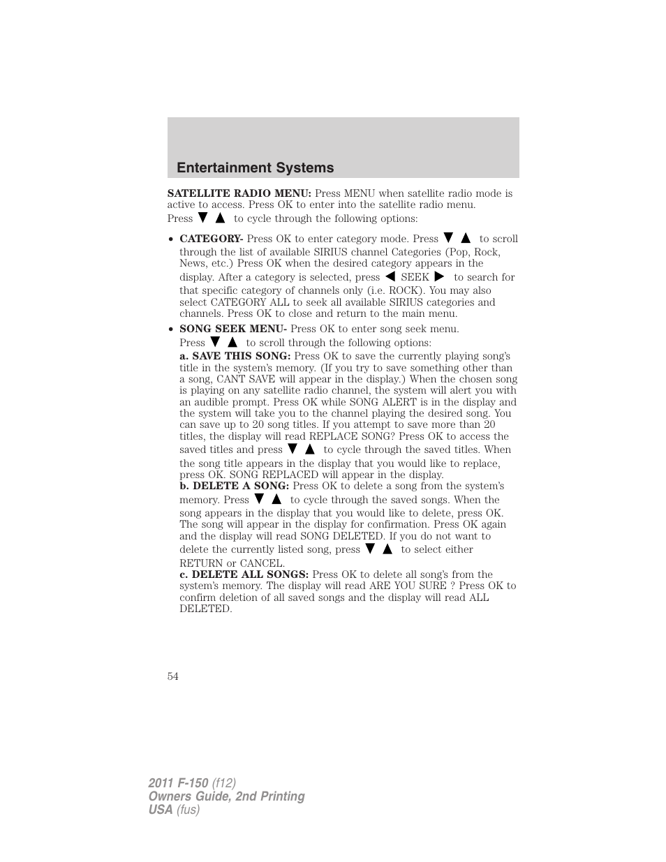 Entertainment systems | FORD 2011 F-150 v.2 User Manual | Page 54 / 460