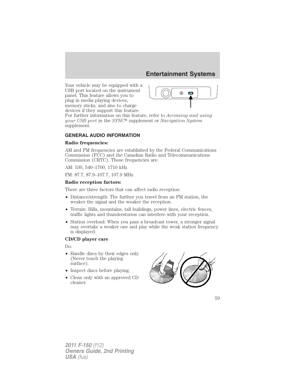 General audio information, Entertainment systems | FORD 2011 F-150 v.2 User Manual | Page 59 / 460