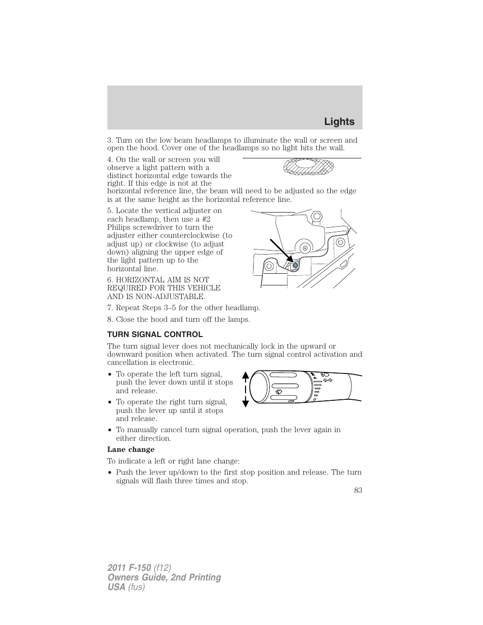 Turn signal control, Lights | FORD 2011 F-150 v.2 User Manual | Page 83 / 460