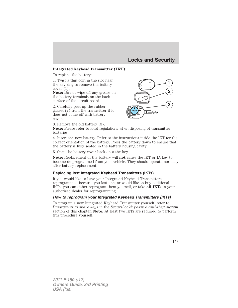 Locks and security | FORD 2011 F-150 v.3 User Manual | Page 153 / 464