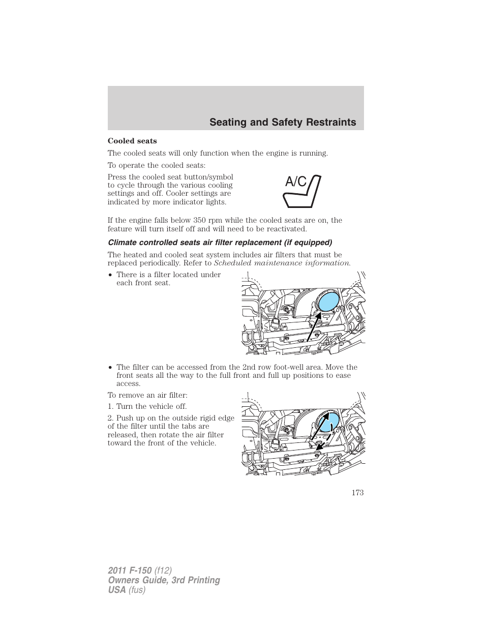 Seating and safety restraints | FORD 2011 F-150 v.3 User Manual | Page 173 / 464