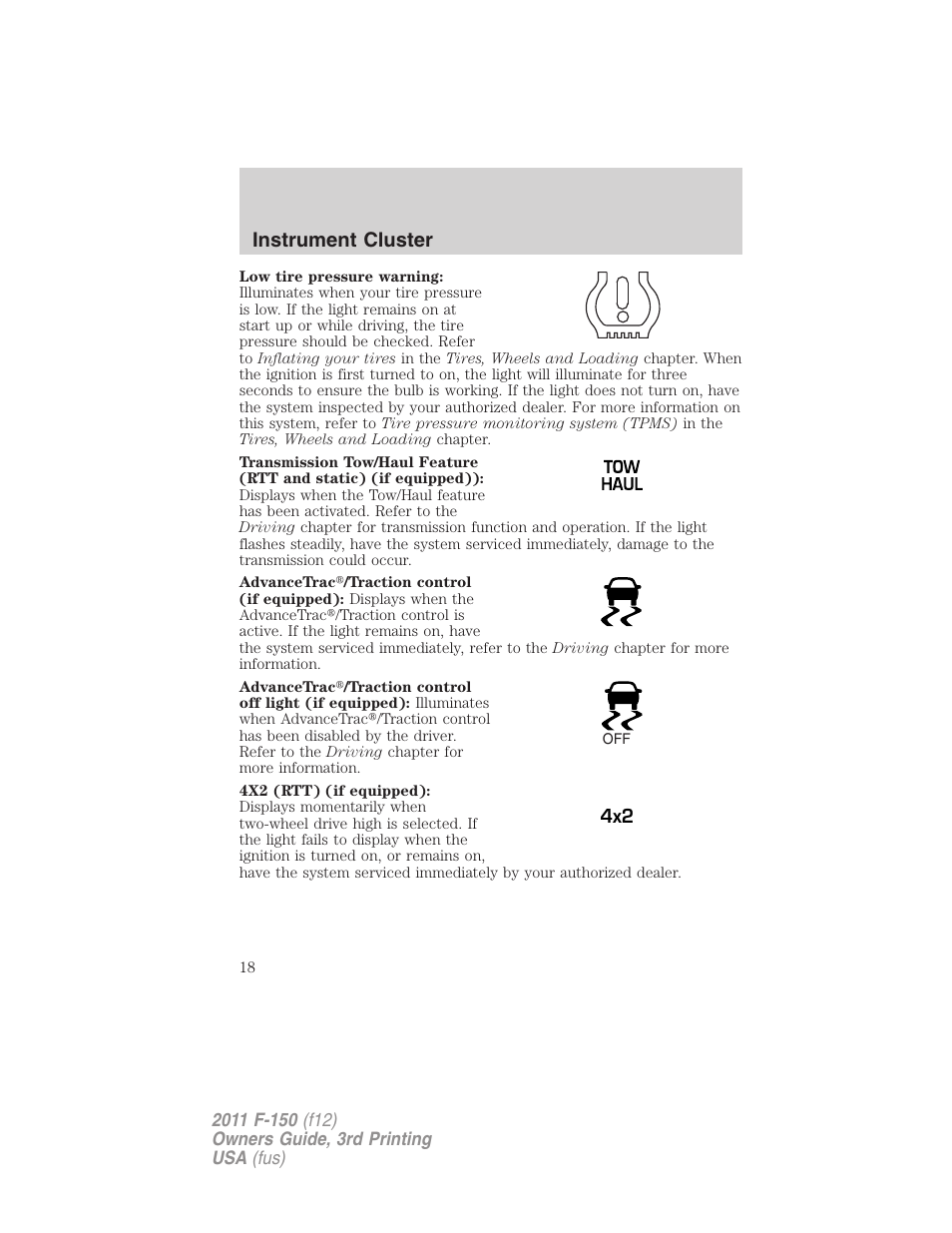 Instrument cluster | FORD 2011 F-150 v.3 User Manual | Page 18 / 464