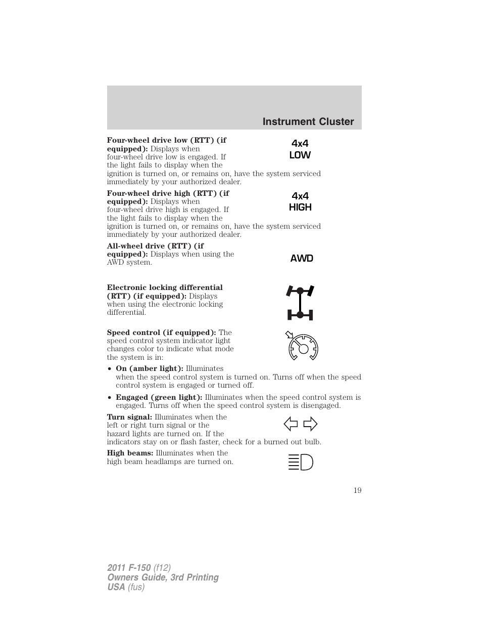 Instrument cluster | FORD 2011 F-150 v.3 User Manual | Page 19 / 464