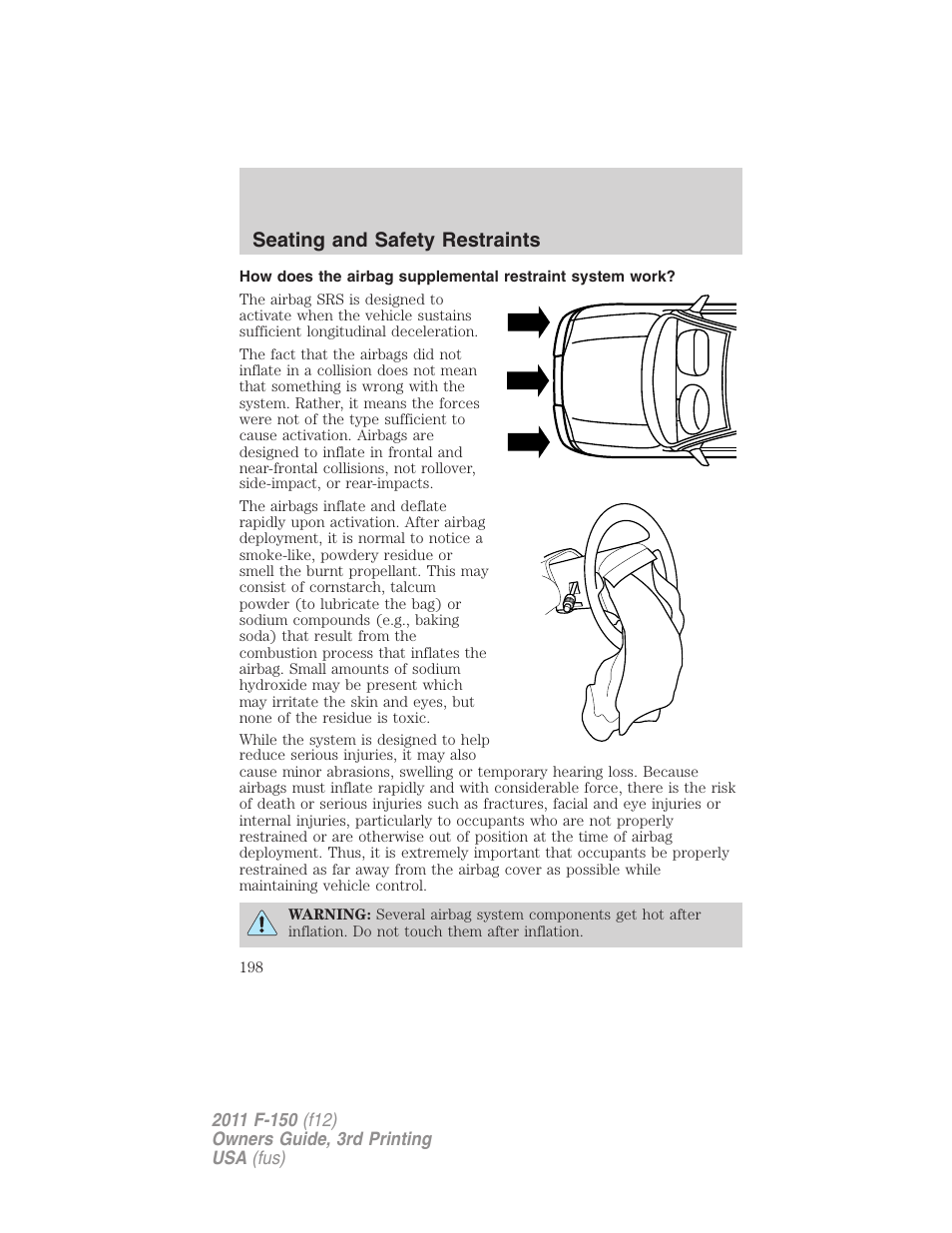 Seating and safety restraints | FORD 2011 F-150 v.3 User Manual | Page 198 / 464