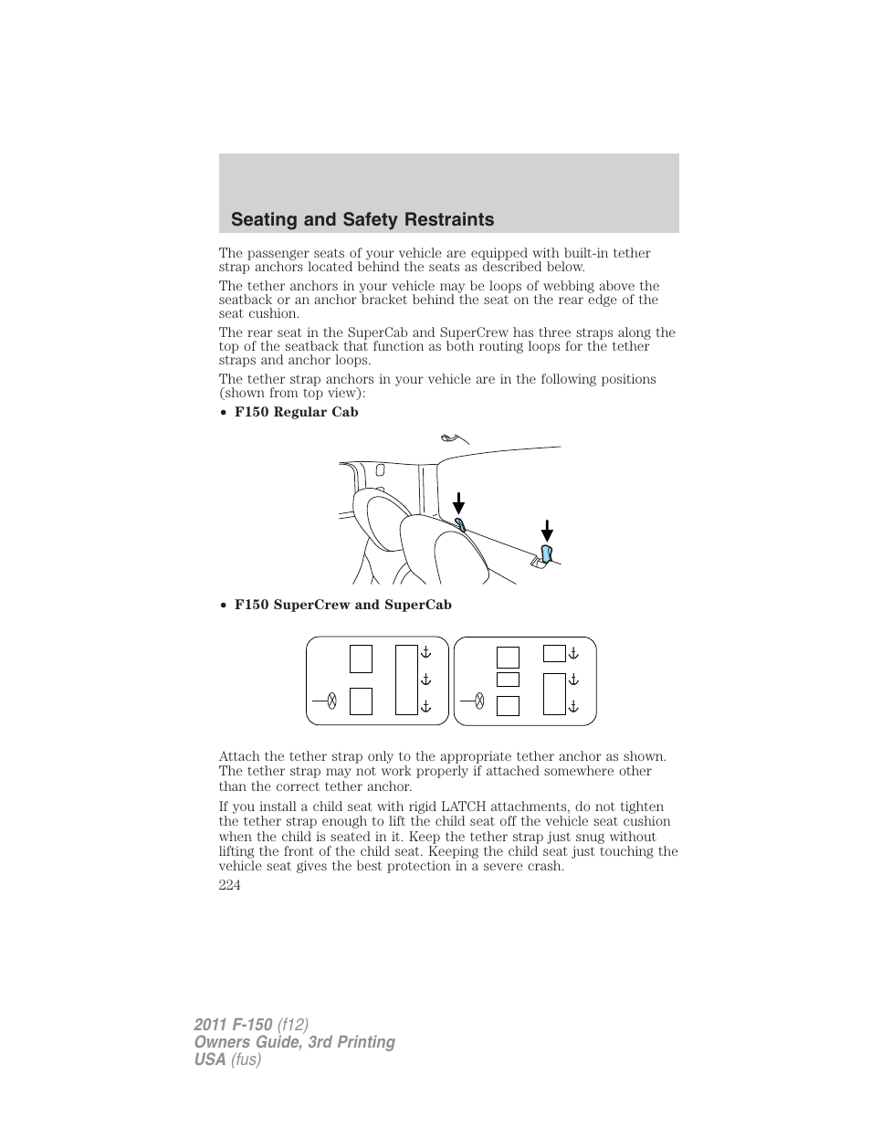 Seating and safety restraints | FORD 2011 F-150 v.3 User Manual | Page 224 / 464