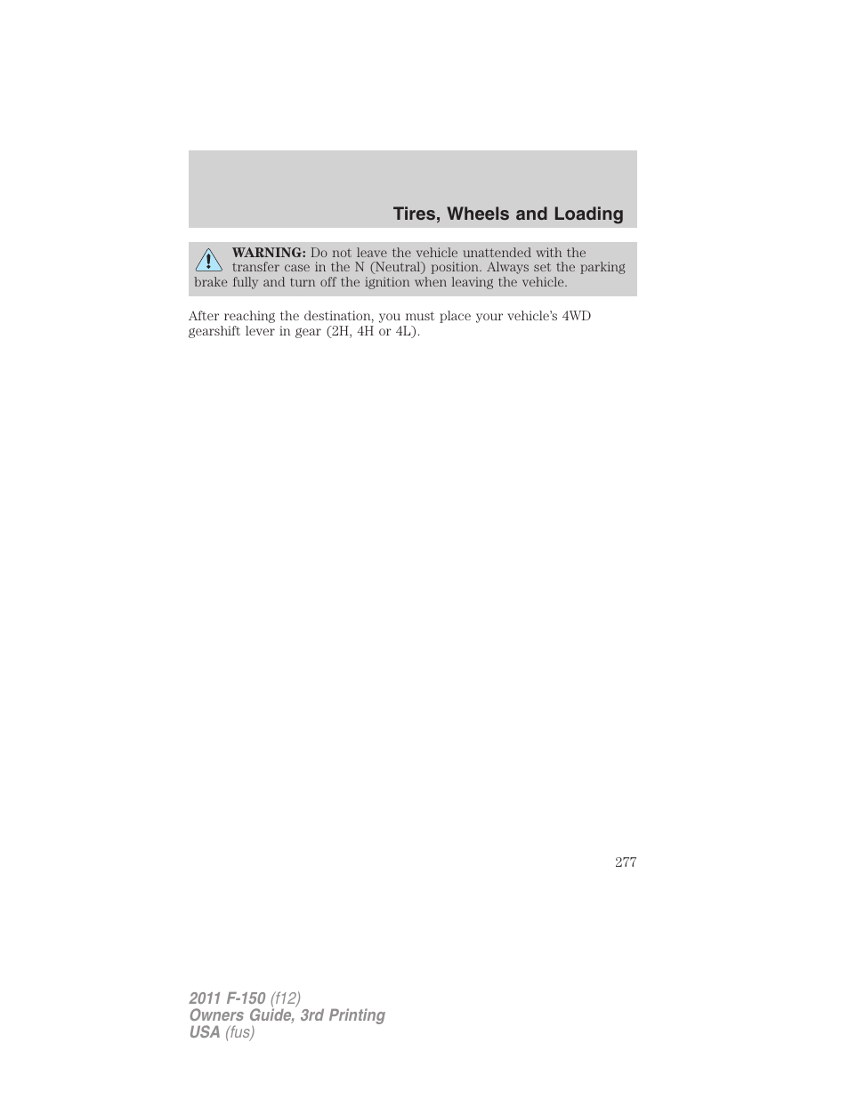 Tires, wheels and loading | FORD 2011 F-150 v.3 User Manual | Page 277 / 464