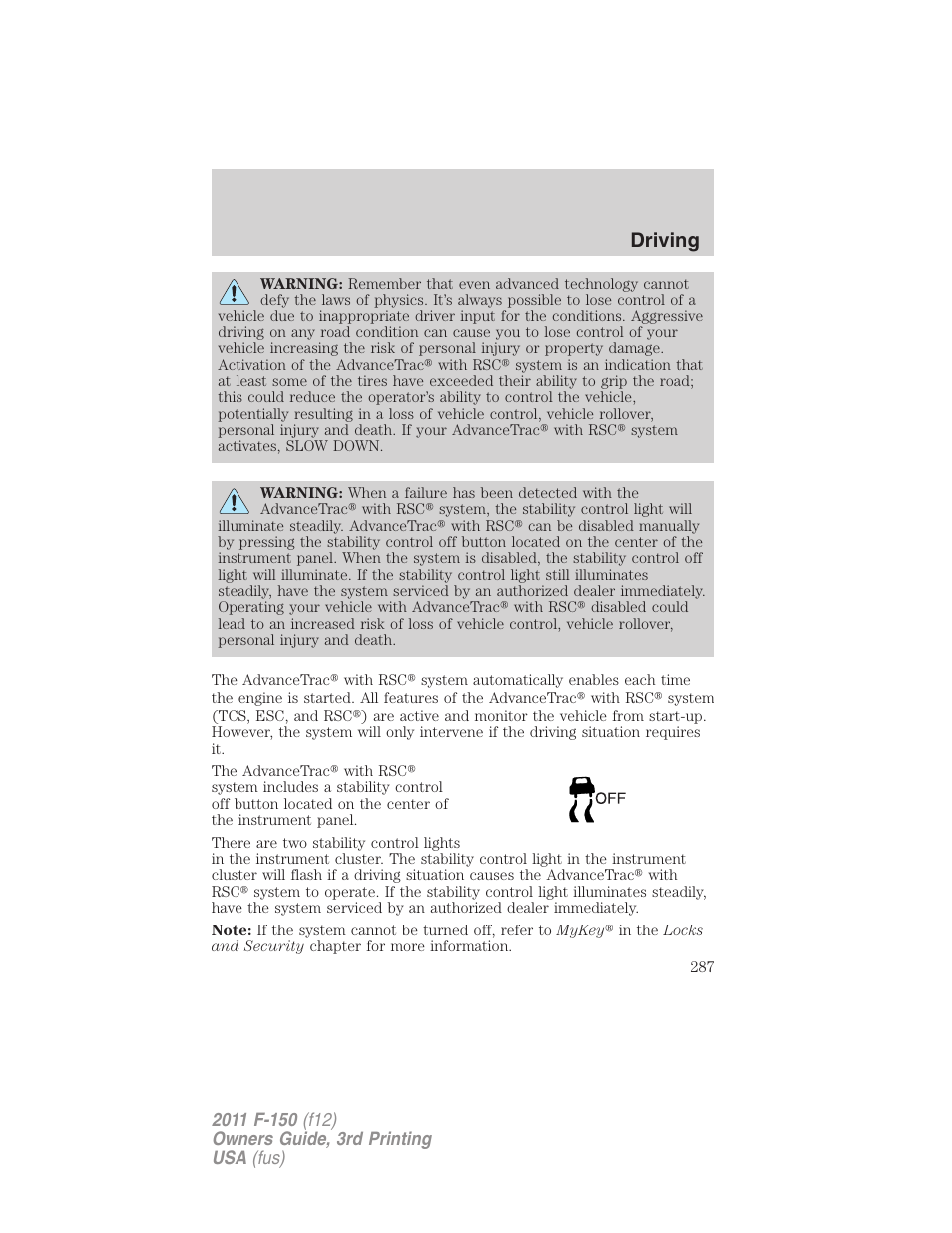 Driving | FORD 2011 F-150 v.3 User Manual | Page 287 / 464