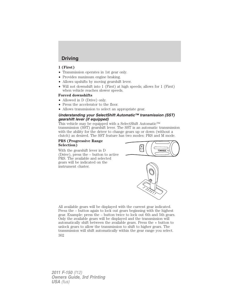 Driving | FORD 2011 F-150 v.3 User Manual | Page 302 / 464