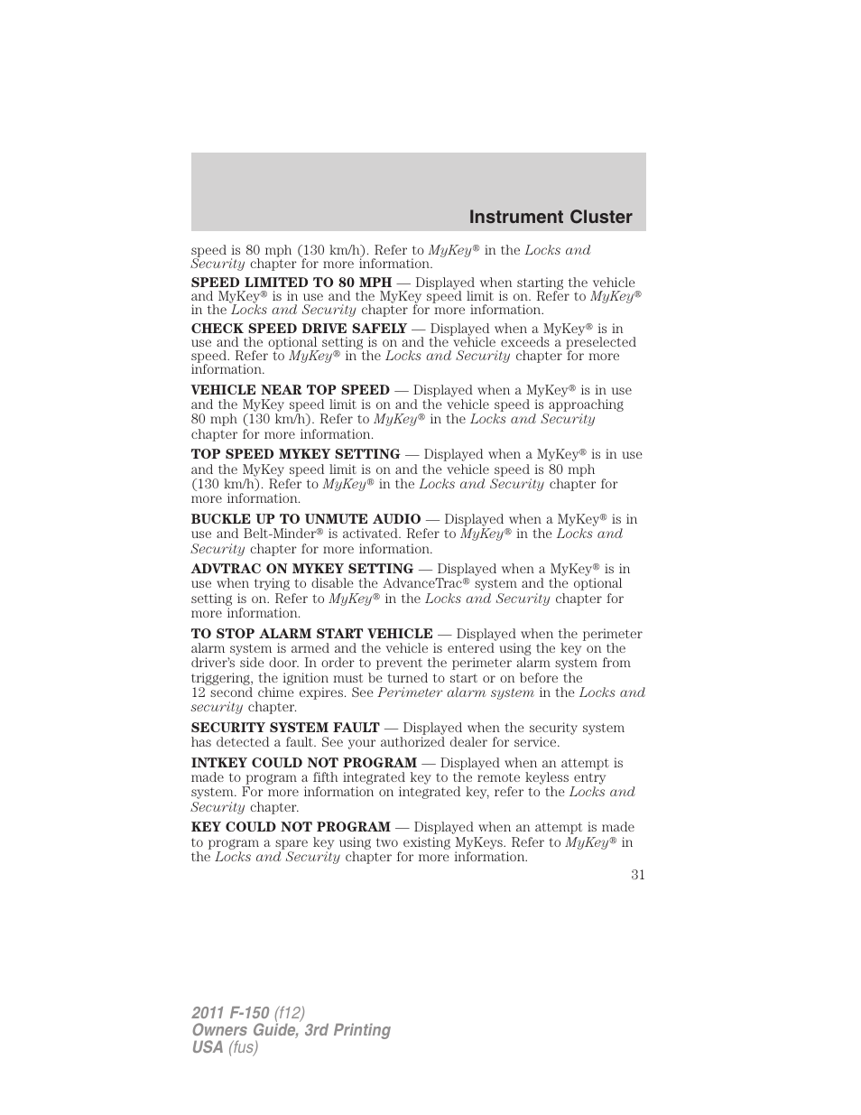 Instrument cluster | FORD 2011 F-150 v.3 User Manual | Page 31 / 464