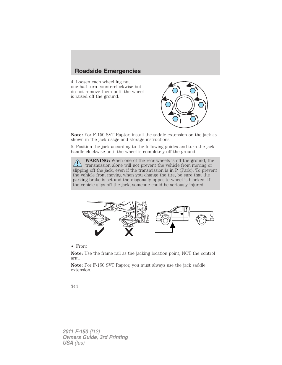 Roadside emergencies | FORD 2011 F-150 v.3 User Manual | Page 344 / 464