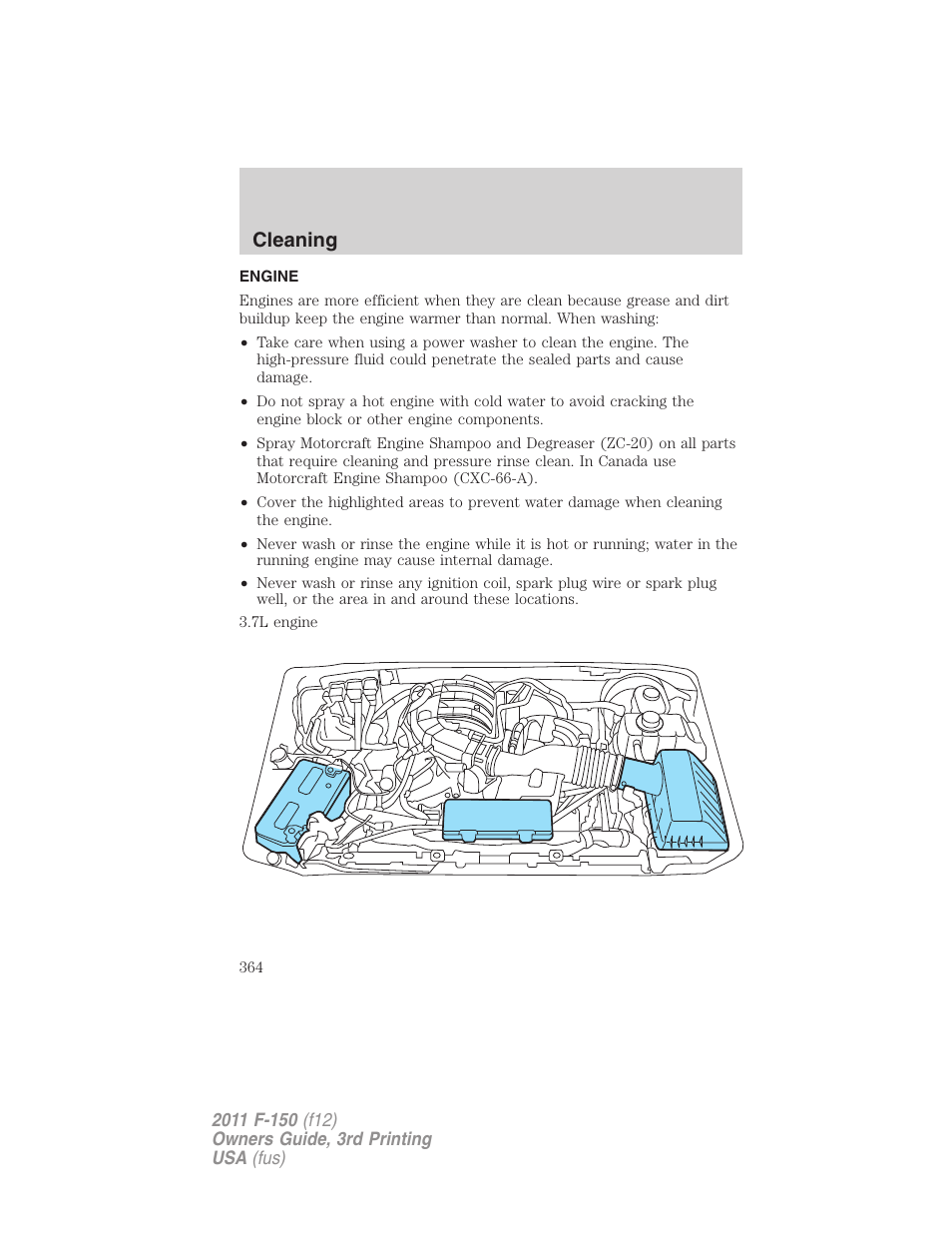 Engine, Cleaning | FORD 2011 F-150 v.3 User Manual | Page 364 / 464