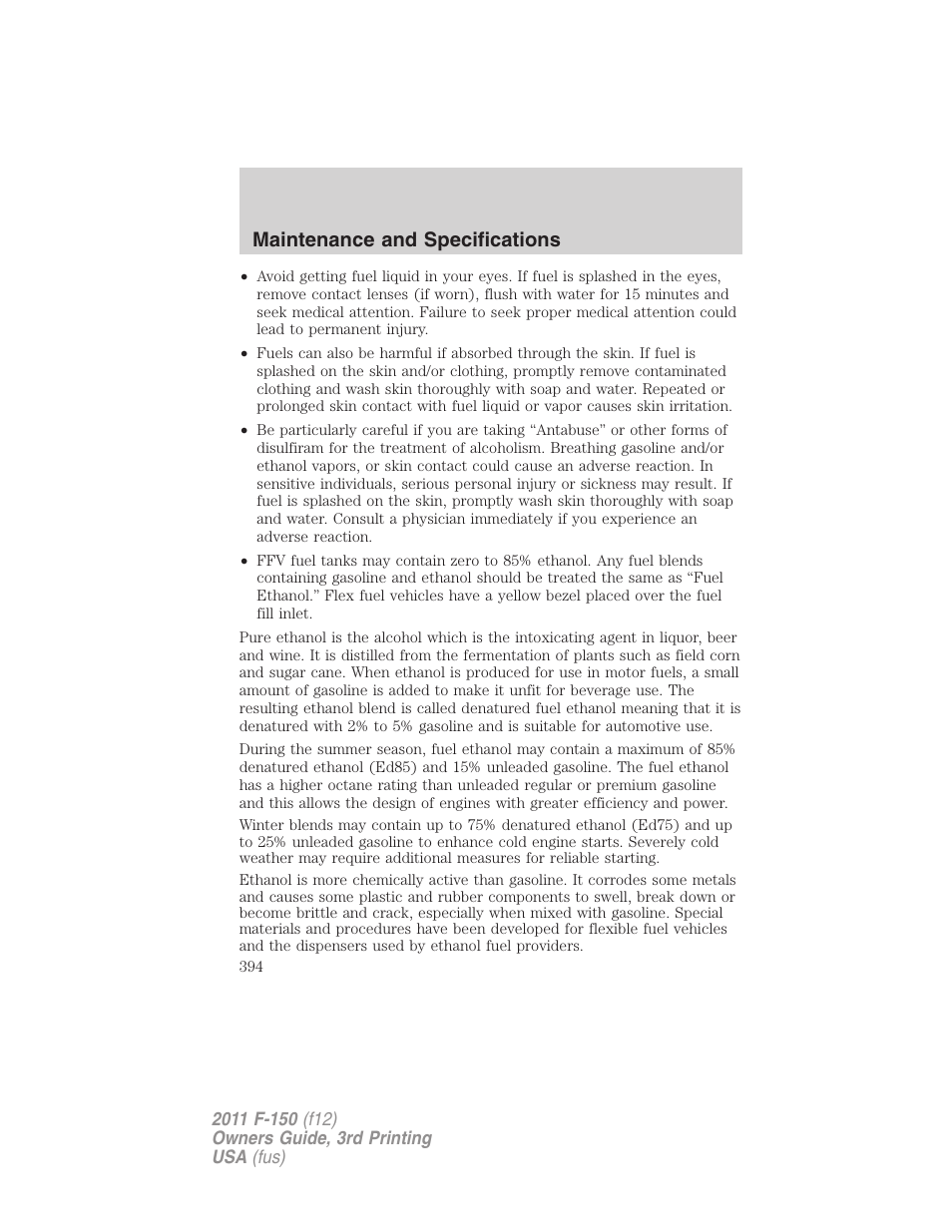 Maintenance and specifications | FORD 2011 F-150 v.3 User Manual | Page 394 / 464