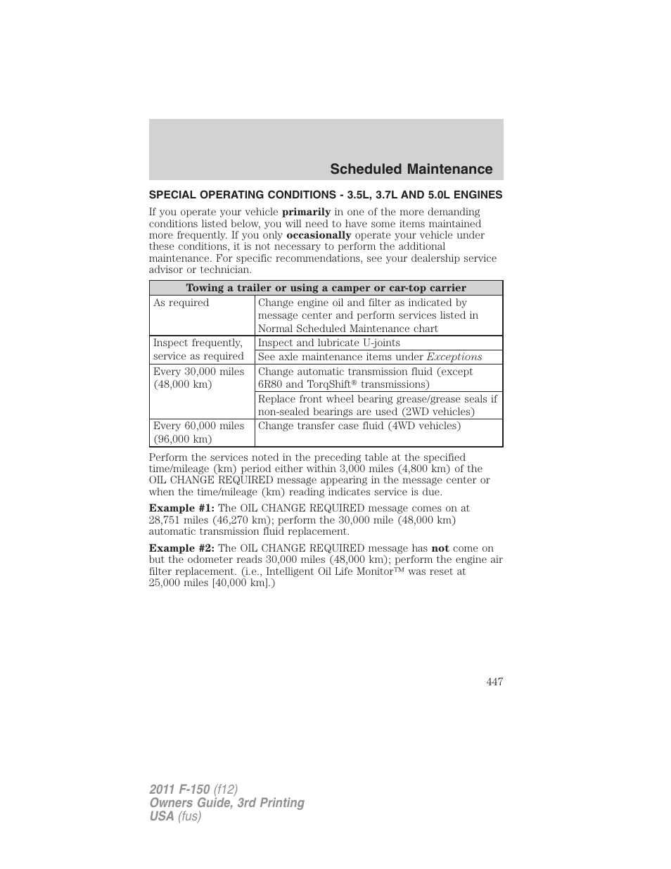 Scheduled maintenance | FORD 2011 F-150 v.3 User Manual | Page 447 / 464