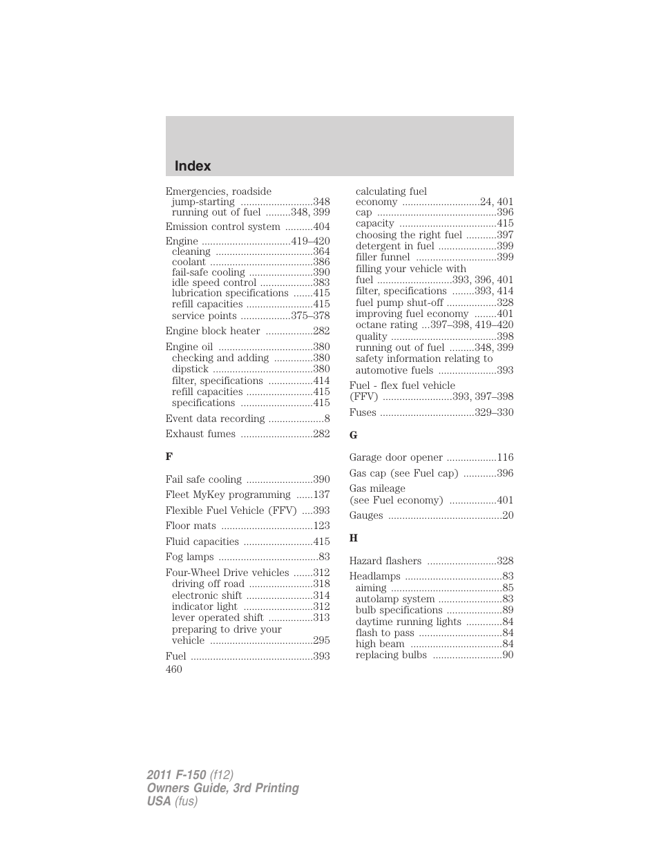 Index | FORD 2011 F-150 v.3 User Manual | Page 460 / 464