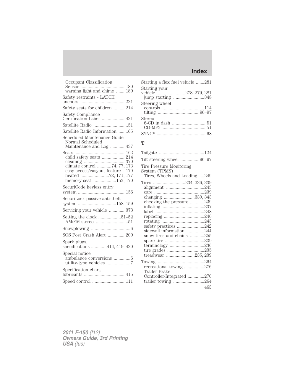 Index | FORD 2011 F-150 v.3 User Manual | Page 463 / 464