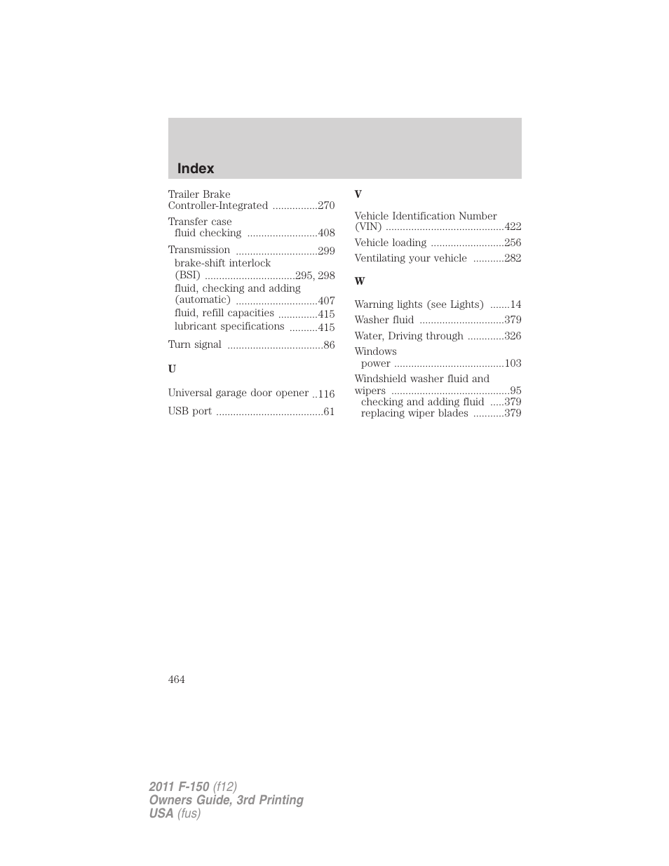 Index | FORD 2011 F-150 v.3 User Manual | Page 464 / 464