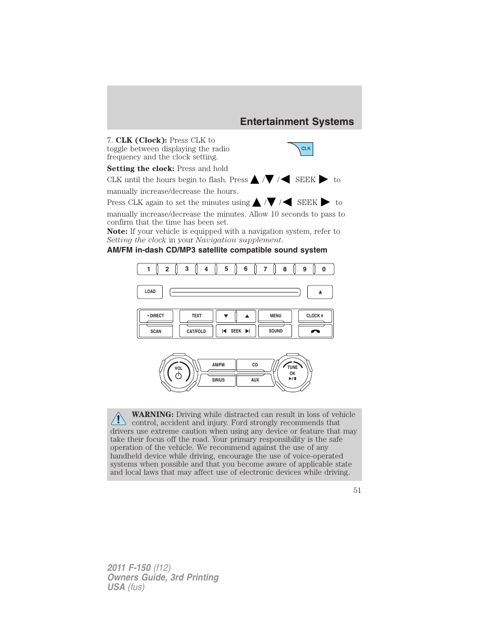 Am/fm stereo with cd/mp3, Entertainment systems | FORD 2011 F-150 v.3 User Manual | Page 51 / 464