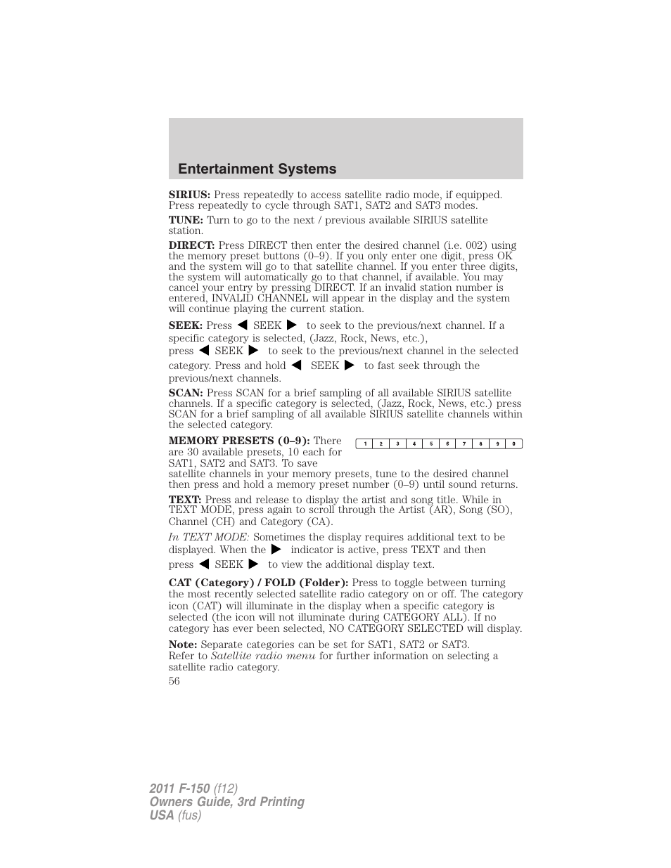 Entertainment systems | FORD 2011 F-150 v.3 User Manual | Page 56 / 464