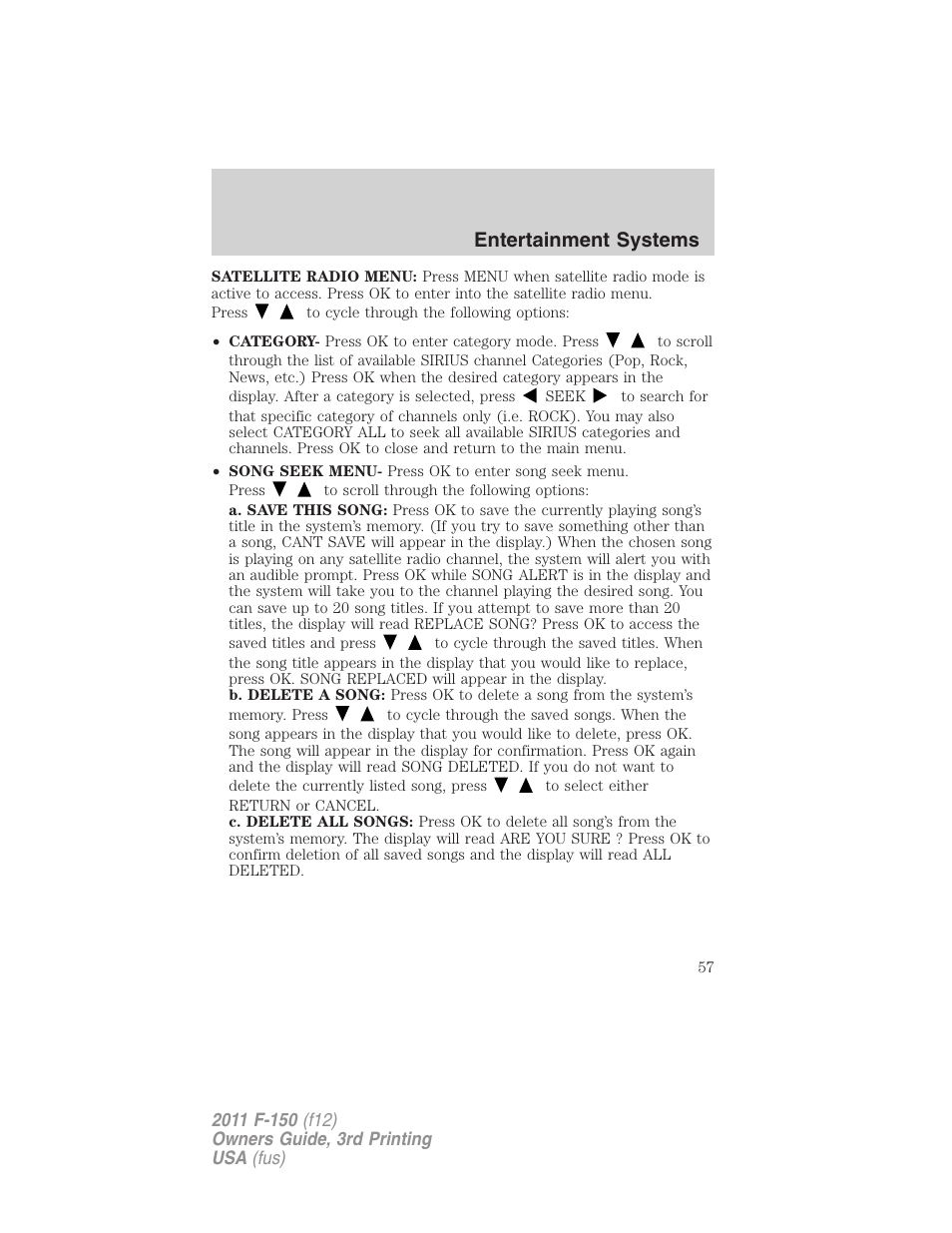 Entertainment systems | FORD 2011 F-150 v.3 User Manual | Page 57 / 464