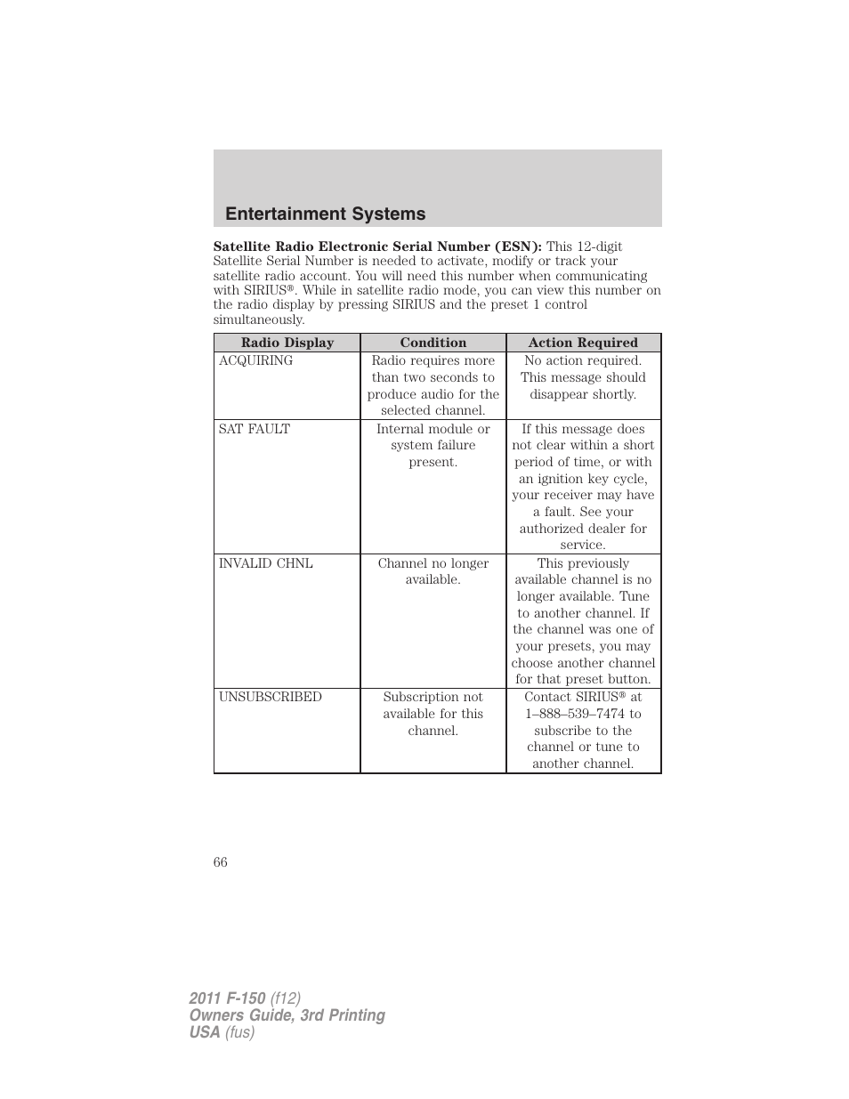 Entertainment systems | FORD 2011 F-150 v.3 User Manual | Page 66 / 464