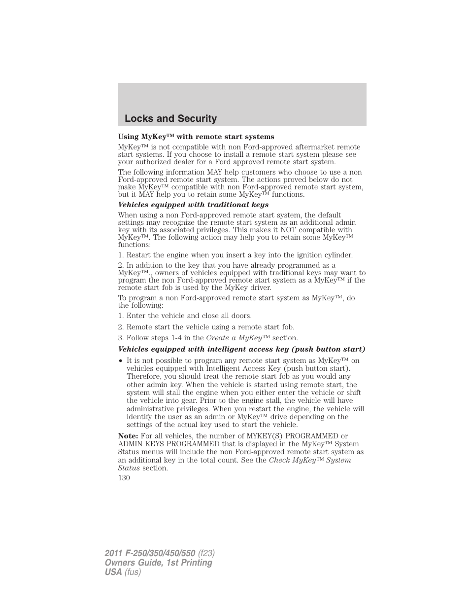 Locks and security | FORD 2011 F-550 v.1 User Manual | Page 130 / 441