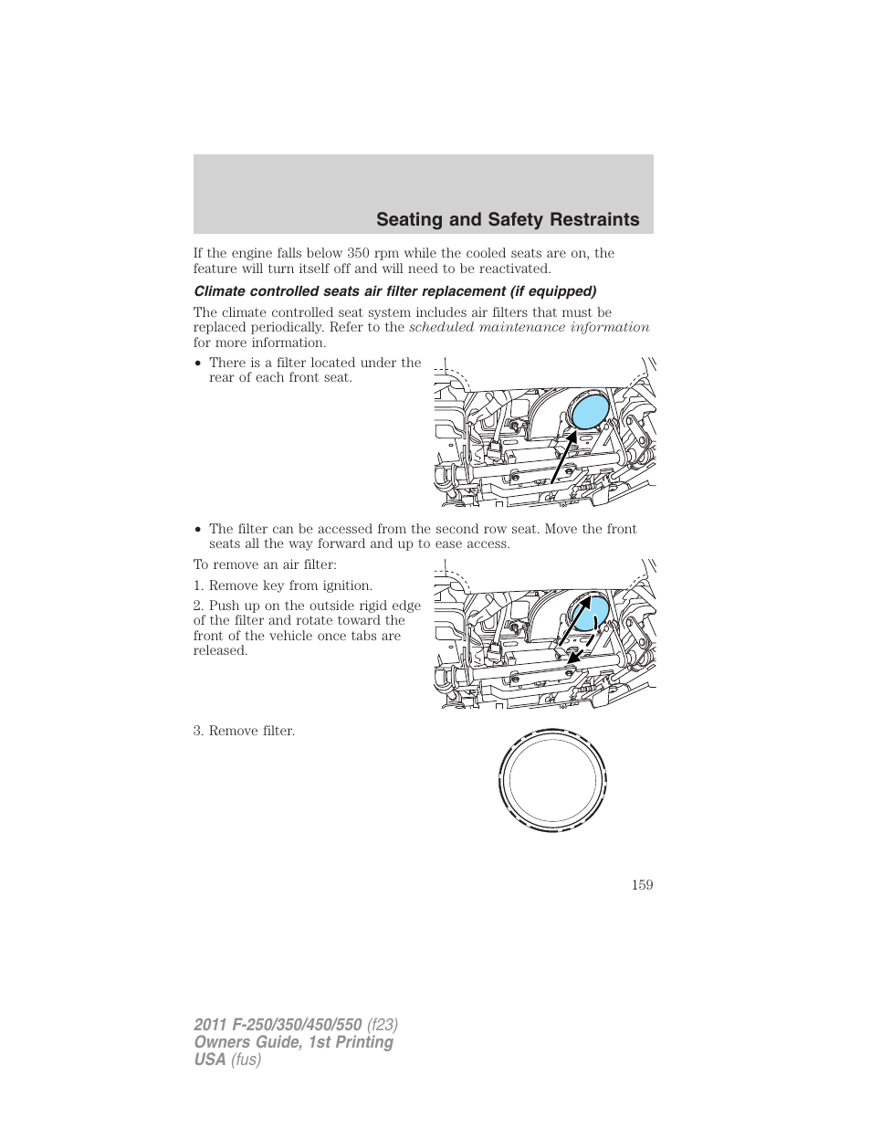 Seating and safety restraints | FORD 2011 F-550 v.1 User Manual | Page 159 / 441
