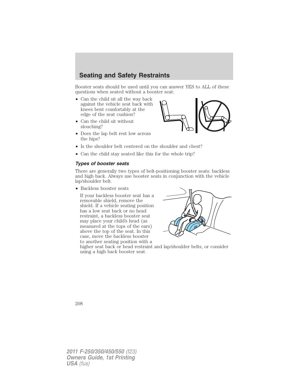 Types of booster seats, Seating and safety restraints | FORD 2011 F-550 v.1 User Manual | Page 208 / 441